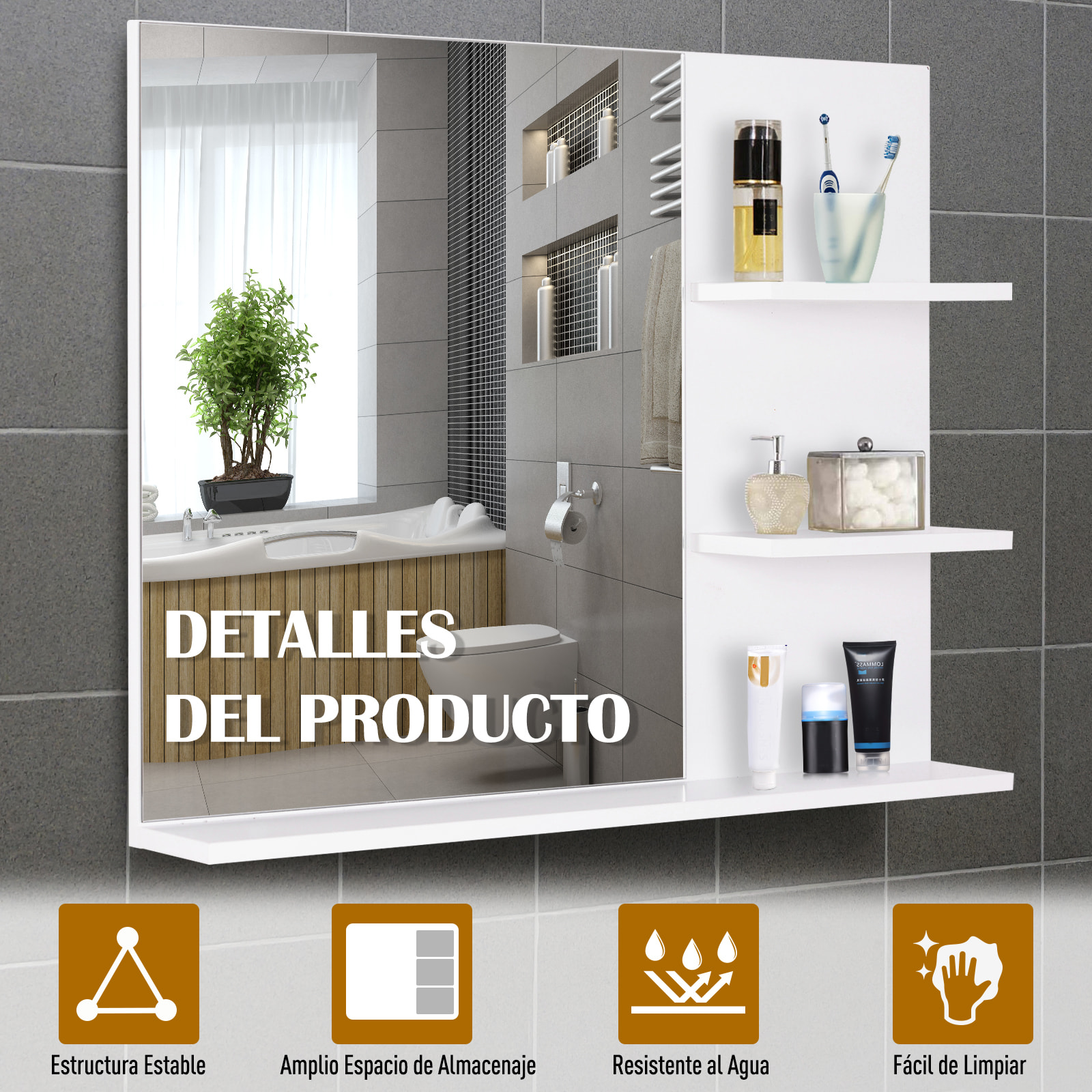 Espejo de Pared con Espejo de Madera 60x10x48cm Blanco