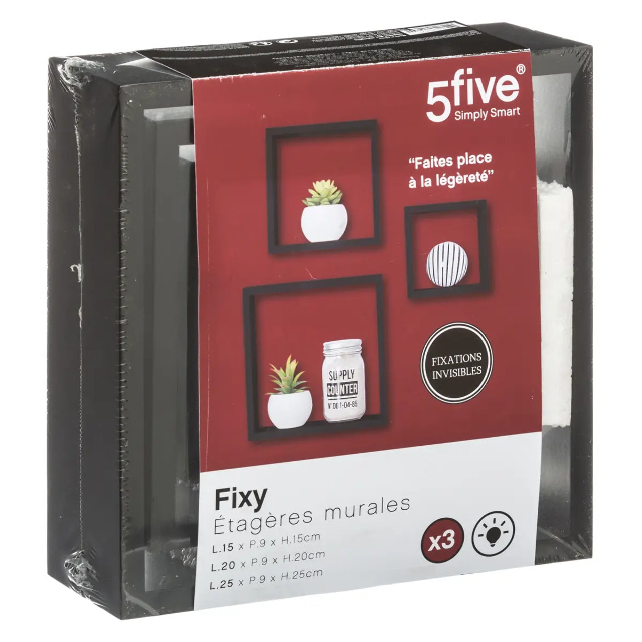 3 petites étagères murales "Fixy" cube noir