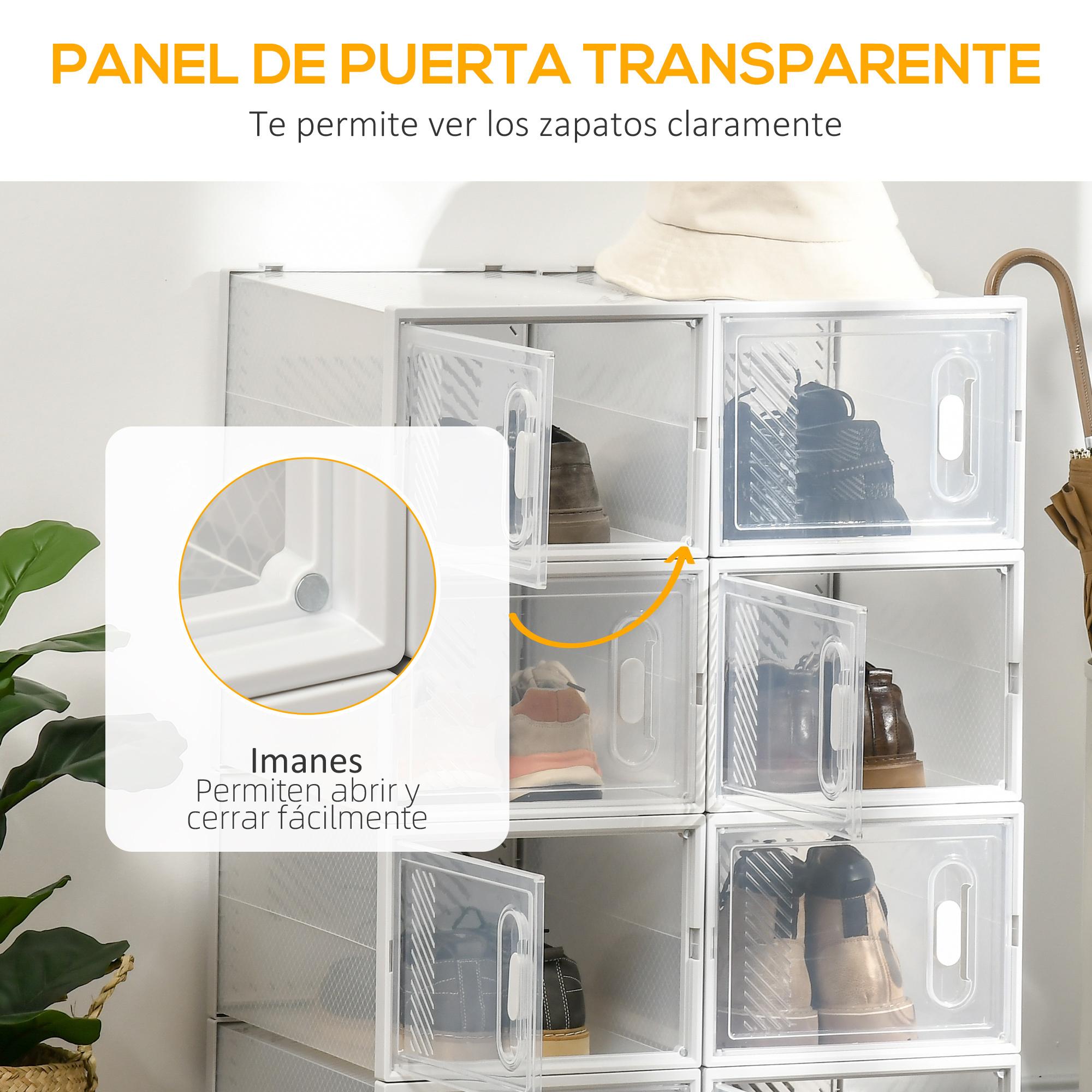 Cajas de Zapatos de Plástico Juego de 8 Organizadores de Almacenamiento Caja Zapatero Apilable Puertas Magnéticas para Aromas para Entrada Pasillo hasta Talla 45 Transparente