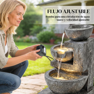 Fuente de Agua Decorativa con Iluminación LED y Bomba, Fuente de Jardín Exteror en Cascada de 3 Niveles, Resistente a la intemperie, para Jardín, Patio, Terraza, 40x37x61 cm, Multicolor