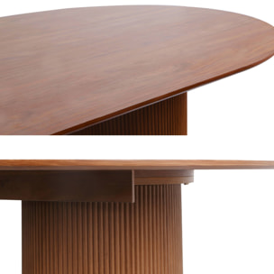 Table à manger oblongue effet bois sculpté 4-6 places. couleur noyer. 180cm