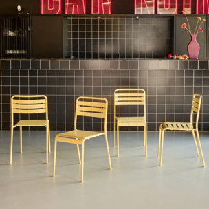 Lot de 4 chaises de jardin acier. 4 places. jaune. Amelia. L44 x P52 x H79cm