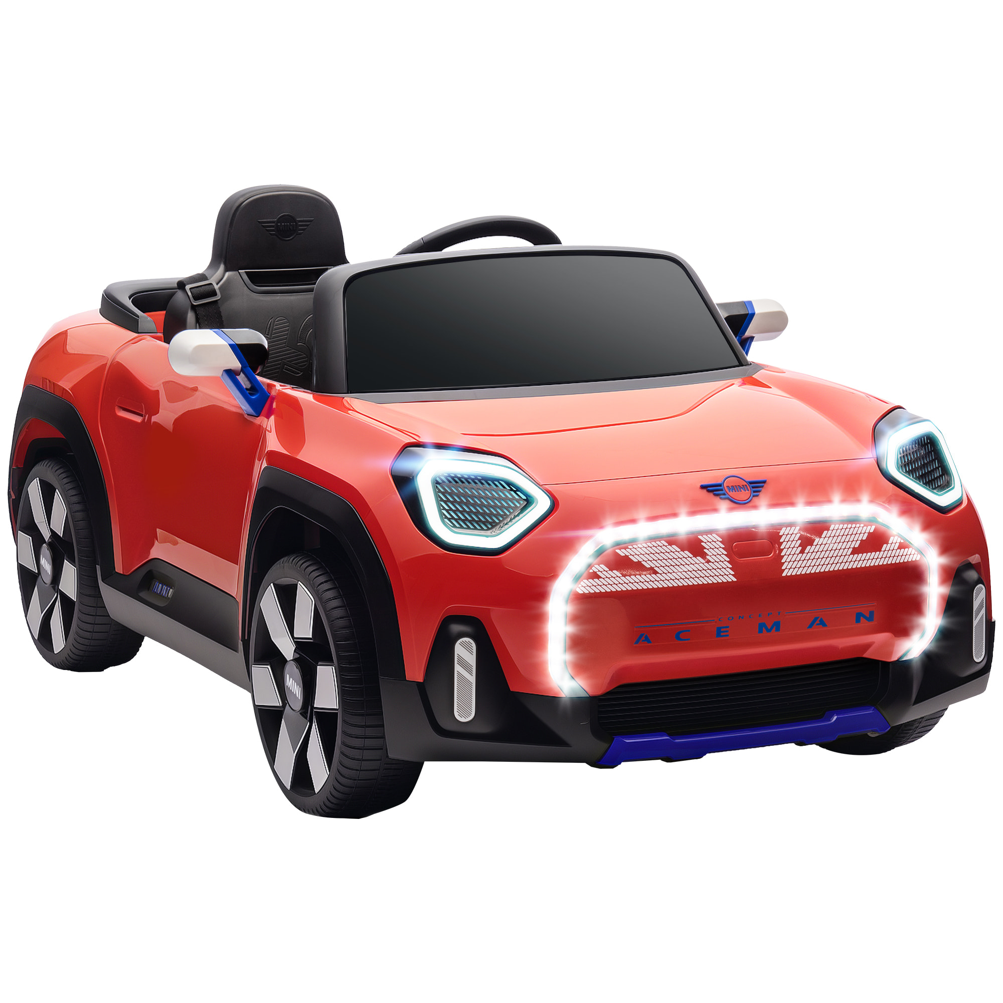Coche Eléctrico para Niños de +3 Años, MINI Concept Aceman, Coche de Batería 12V, con Bluetooth, Mando a Distancia 2,4 G, Motor Doble, Suspensión Trasera, Faros, Música, USB, Rojo