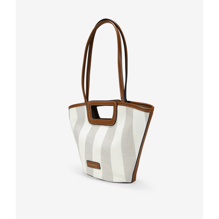 Bolso capazo cuero con canvas rayado
