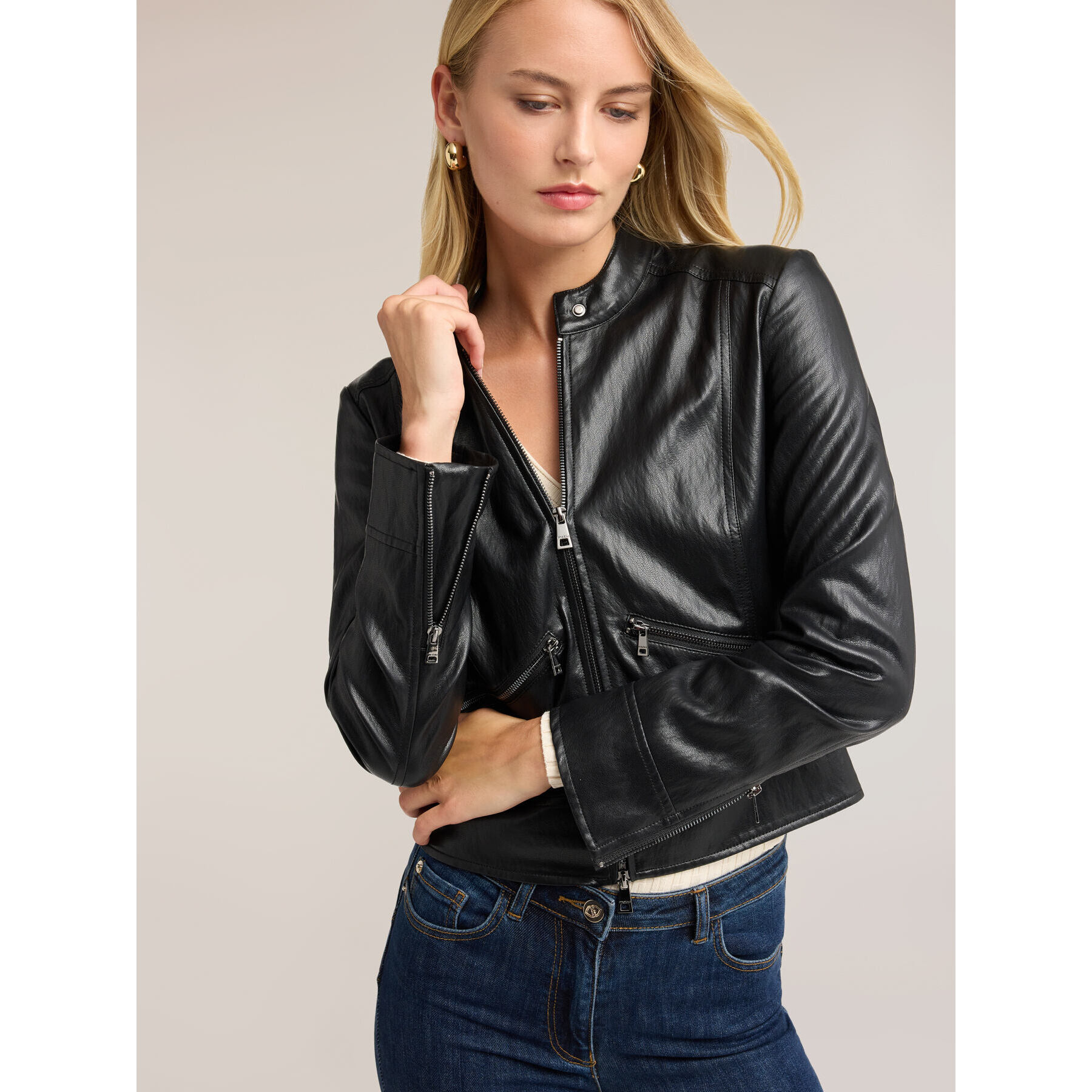 Motivi - Chaqueta biker con cuello mao - Negro