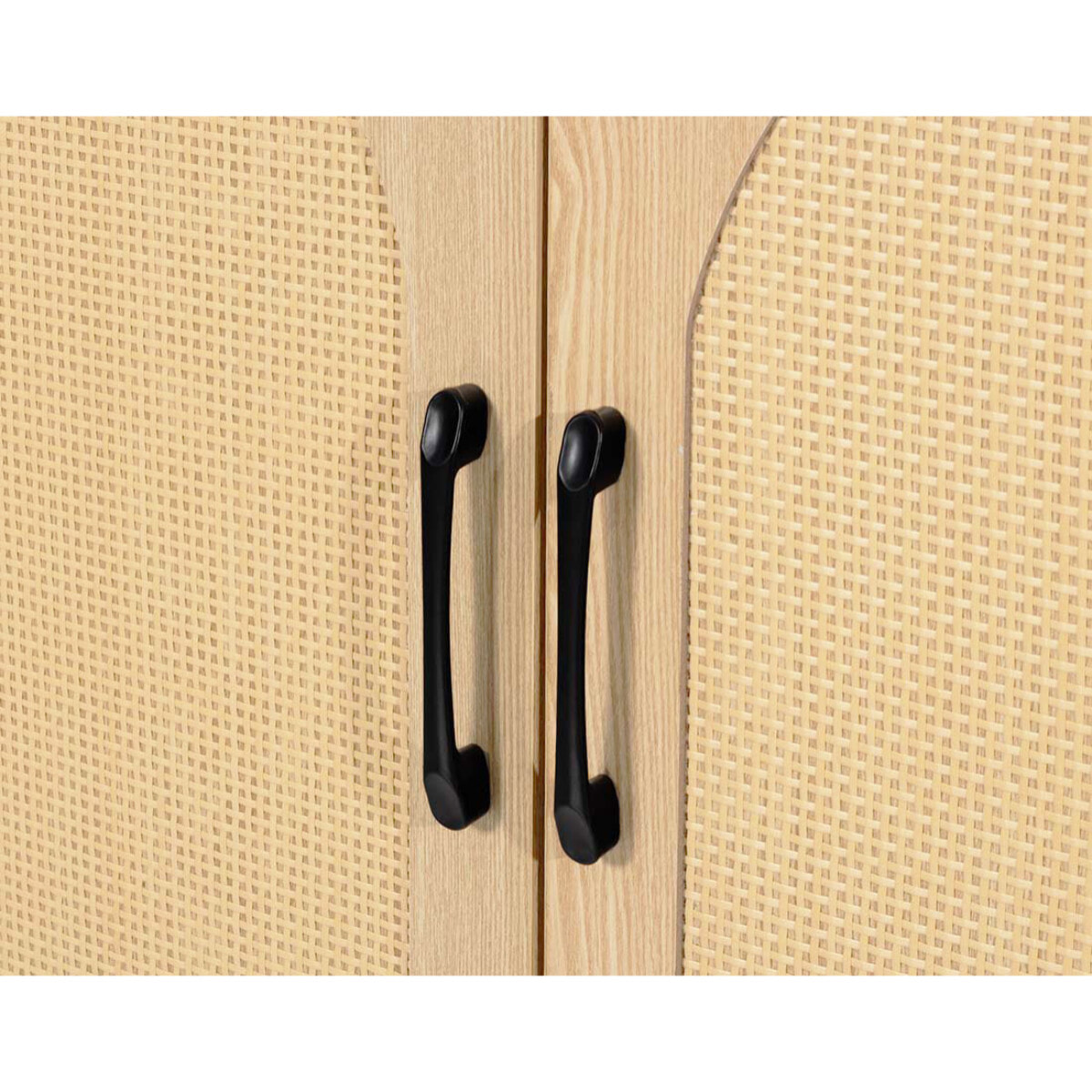 Nagato - buffet bas - cannage et effet bois - 2 portes - 100 cm - Bois / Noir