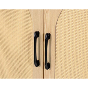 Nagato - buffet bas - cannage et effet bois - 2 portes - 100 cm - Bois / Noir