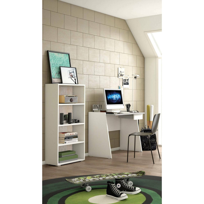 Libreria Aky, Biblioteca a 3 ripiani regolabili, Scaffale per libri, Mobile da parete con ripiani, 100% Made in Italy, 60x30h130 cm, Bianco e Rovere