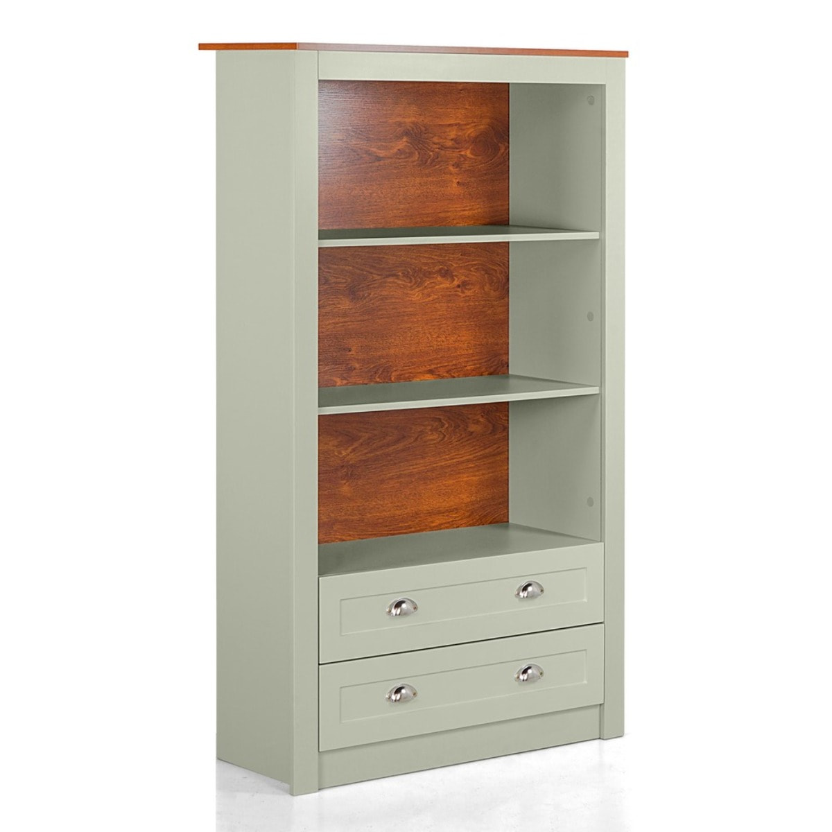 Mobile libreria salvia 90x36x153 cm con 3 ripiani e 2 cassetti - Ginevra