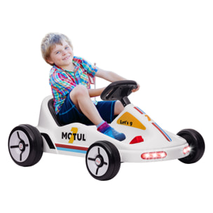 Kart Eléctrico para Niños de +3 Años Kart Eléctrico 6 V con Música Luz Bocina Cinturón de Seguridad Go Kart Carga 50 kg Blanco