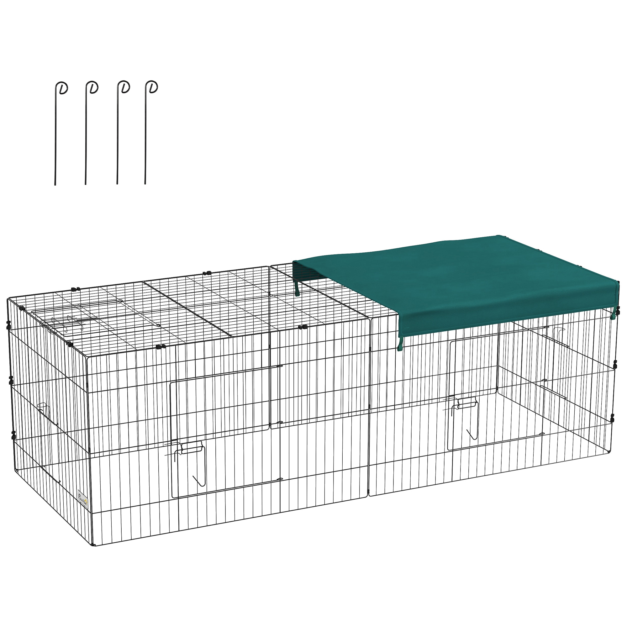 Jaula para Animales Pequeños Jaula para Roedores de Acero con Puertas y Tela Superior Jaula para Conejos Chinchillas Gallinas 220x85x70 cm Verde