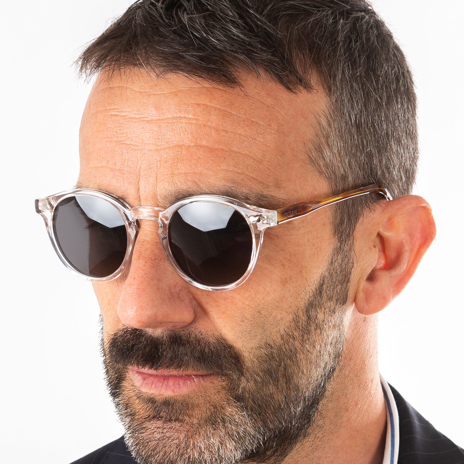 Gafas de sol OCEAN BOWIE - Blanco transparente mate con patillas en carey y / Ahumada