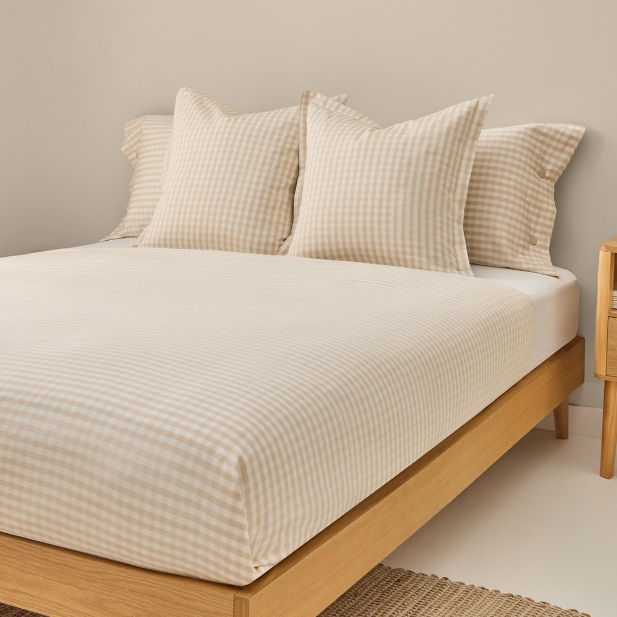 Funda nórdica de algodón satén 200 hilos cuadros vichy Kimcuad color marron beige 100% Algodón