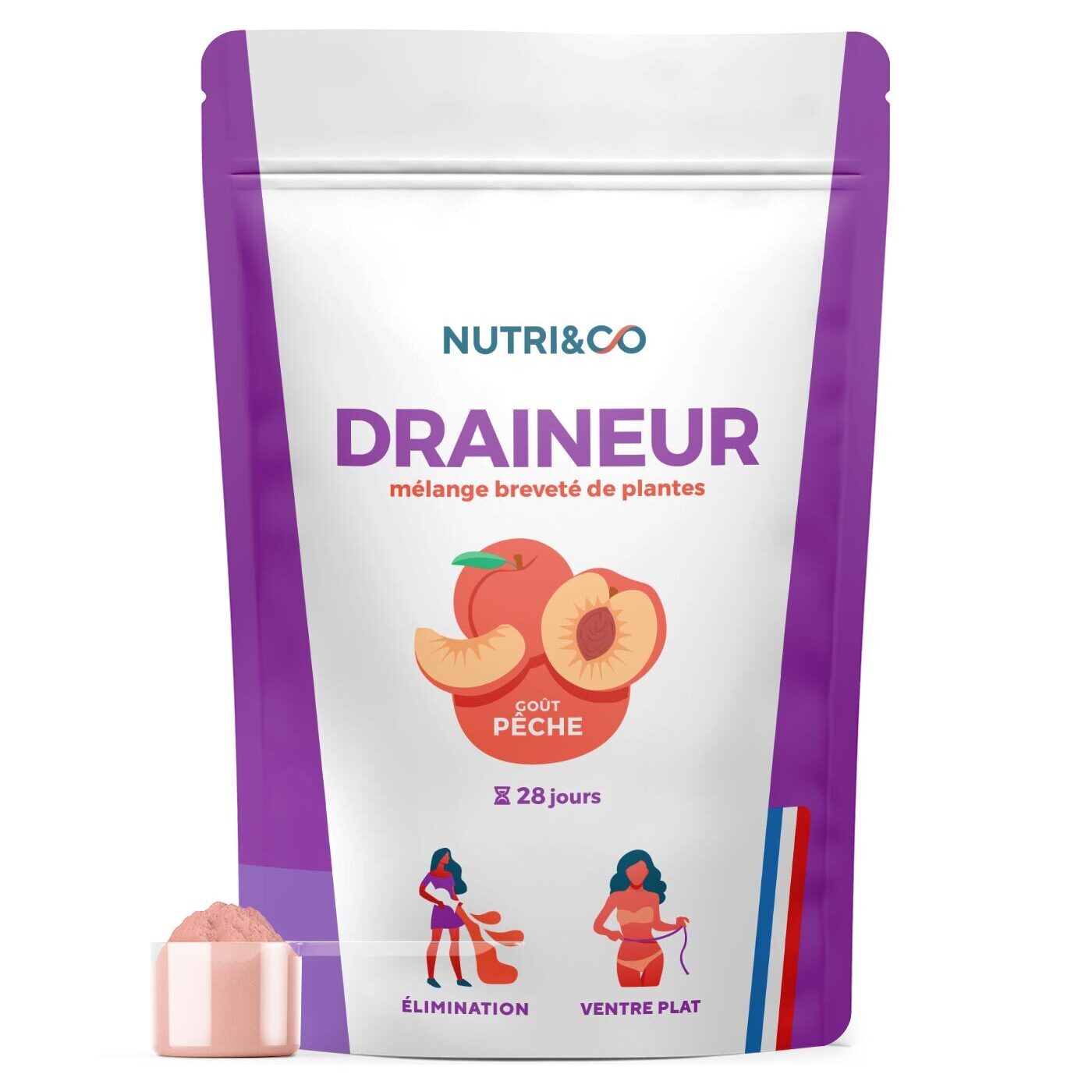 Nutri&Co Draineur Rétention d’Eau aux Extraits de Plantes Breveté - Goût Pêche 100g Vegan