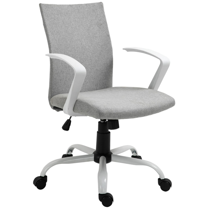 Vinsetto Chaise de bureau ergonomique hauteur réglable pivotante 360° piètement acier blanc lin gris clair