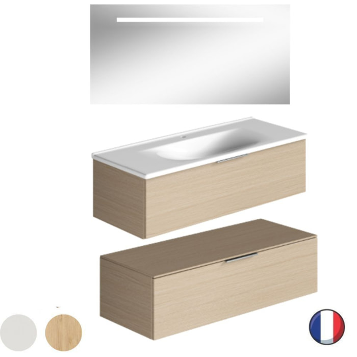 Meuble vasque 120 cm BURGBAD Olena en décalé chêne clair + miroir