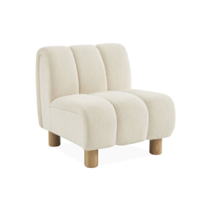 Fauteuil relax pieds arrondis en bois et tissu bouclette blanc