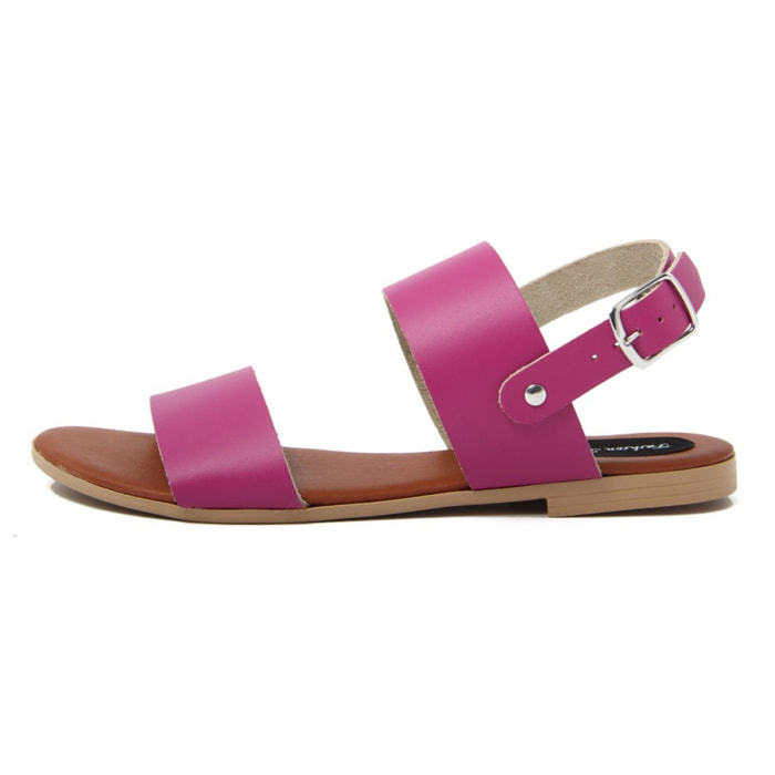 Sandali Flat Made in Italy in pelle colore Rosa, Altezza tacco 1,2 cm