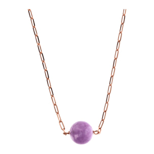 Collana Catena Forzatina con Pendente Sferico in Pietra Naturale Quarzite Viola in Argento 925 placcato Oro rosa 18Kt