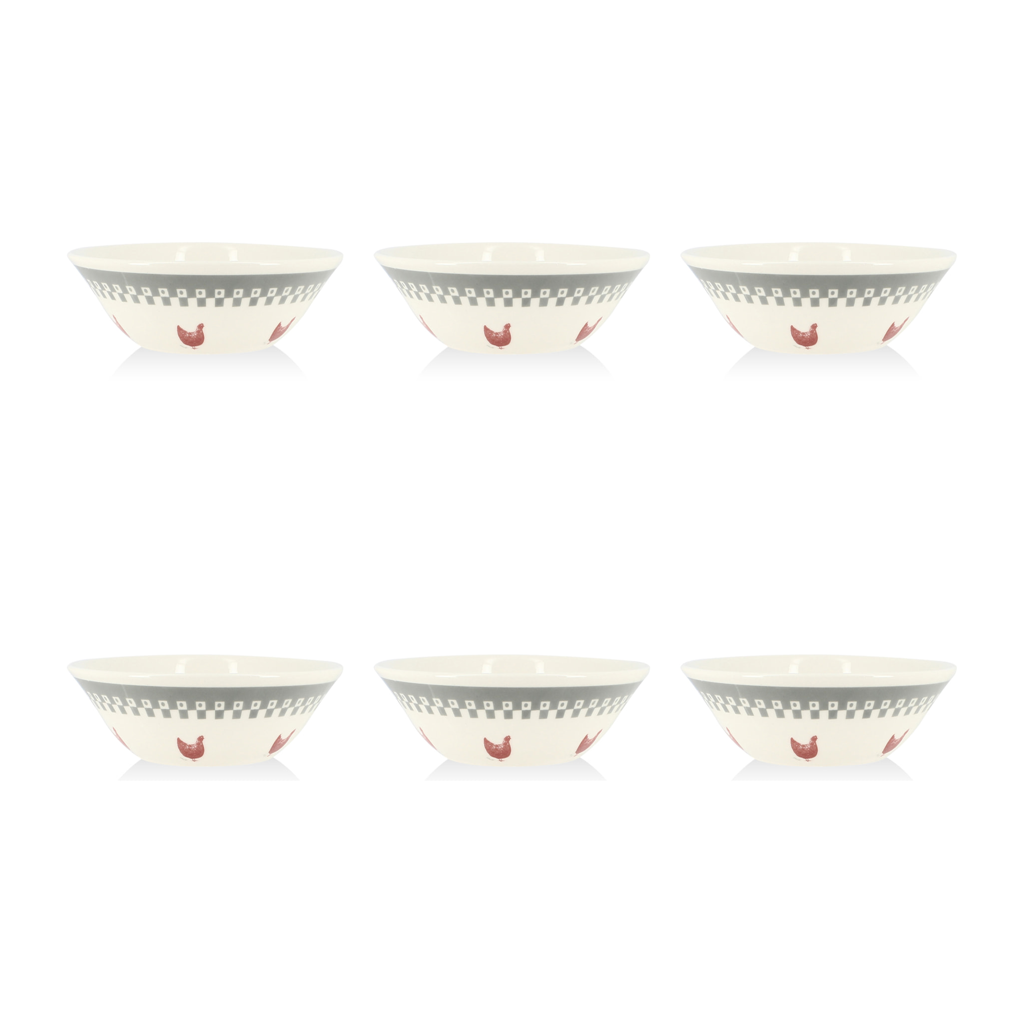 Lot de 6 coupelles en grès 16,5cm avec imprimé poule GALLINA