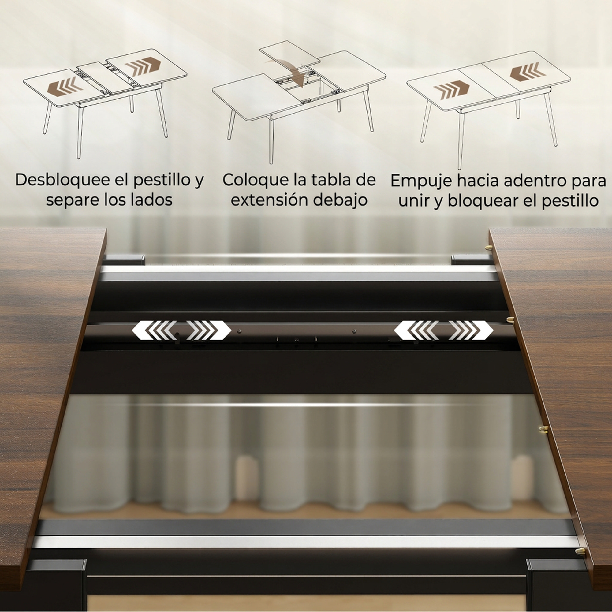 HOMCOM Mesa de Comedor Extensible, Mesa de Cocina Rectangular para 4-6 Personas, Estilo Industrial, Esquinas Redondeadas, 130-160x85x75 cm, Nogal Claro