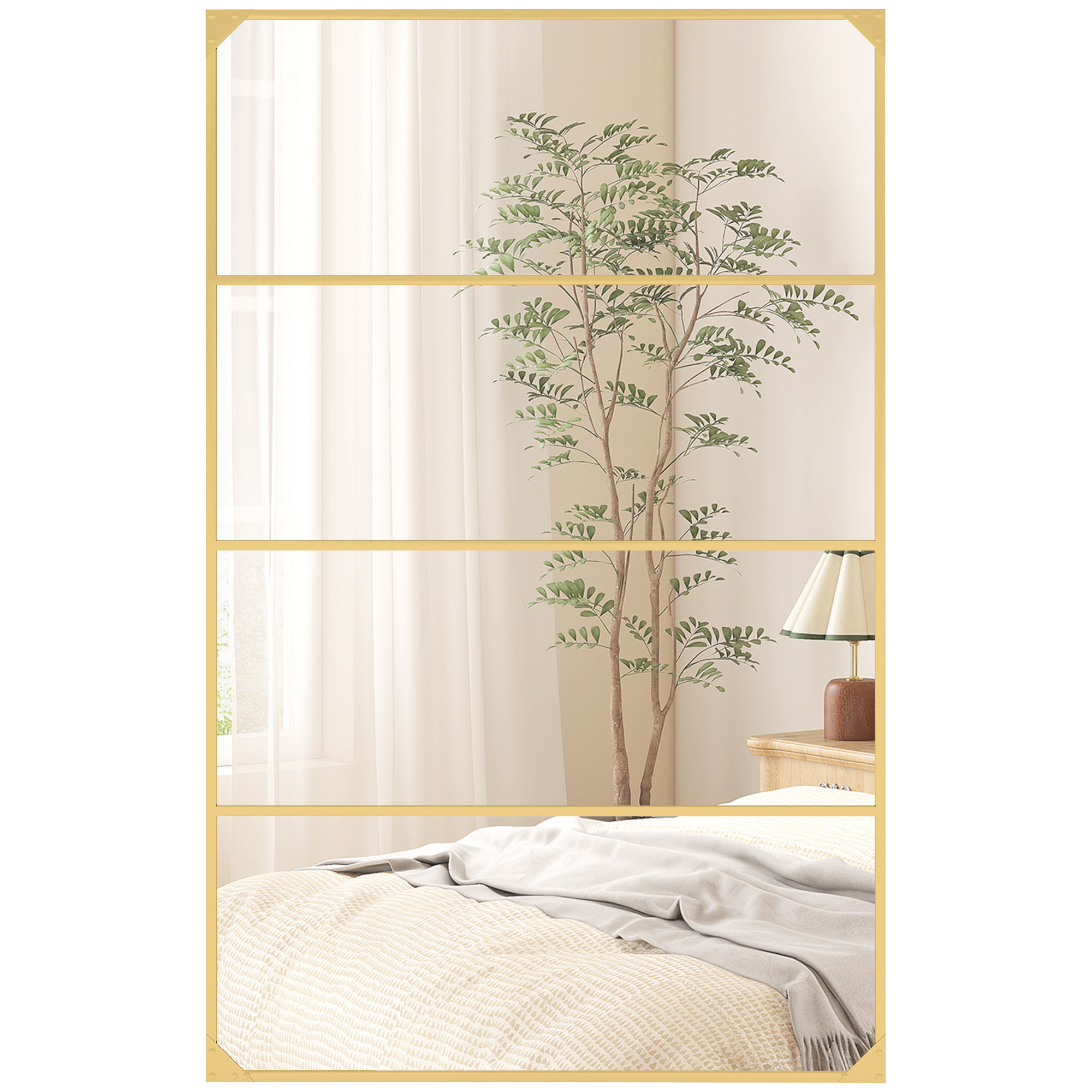 Miroir mural verrière rectangulaire style industriel - horizontal ou vertical - 4 crochets - métal doré