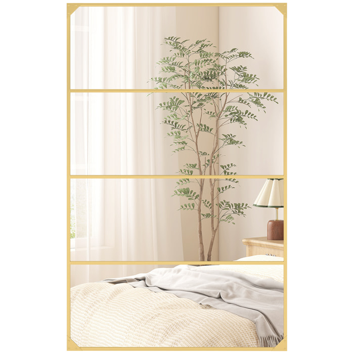 Miroir mural verrière rectangulaire style industriel - horizontal ou vertical - 4 crochets - métal doré