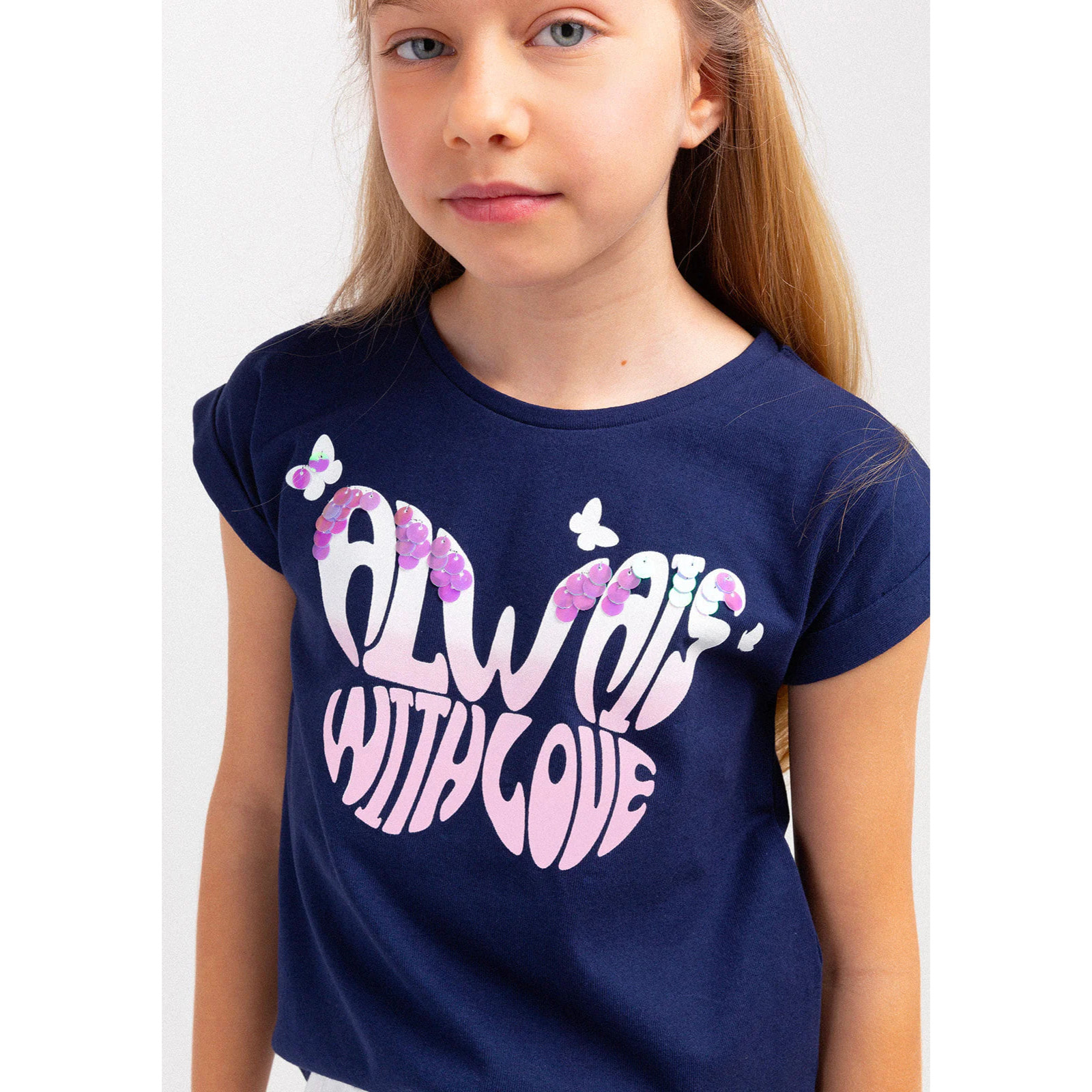 Camiseta Niña Estampado Mariposas En Azul Marino