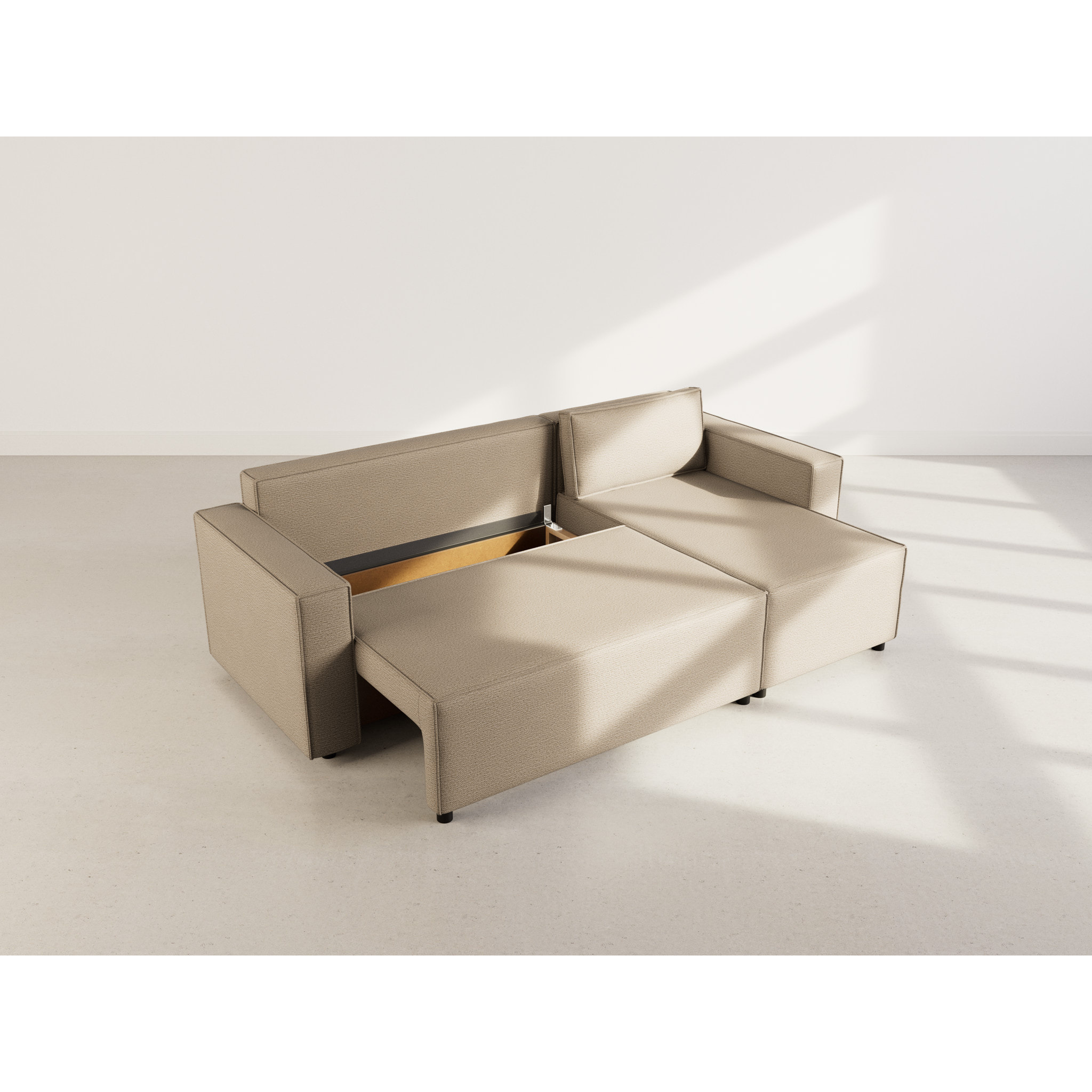 Jonas - canapé d'angle réversible 4 places convertible avec coffre en tissu texturé - Taupe