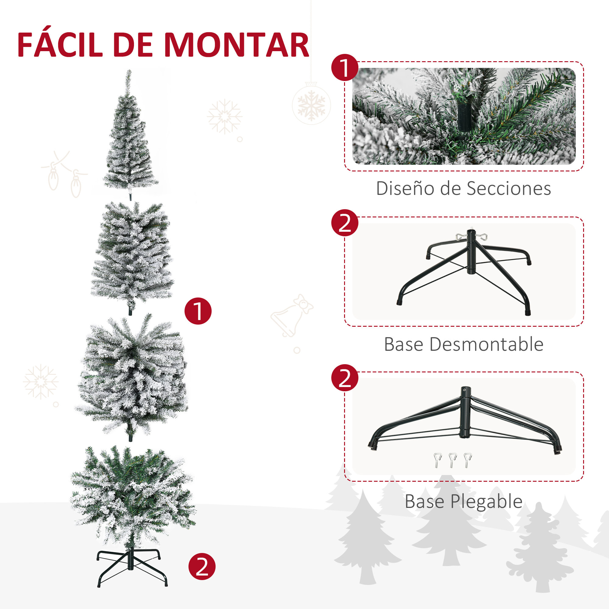 Árbol de Navidad 180 cm Árbol de Navidad Artificial Nevado con 492 Ramas y Soporte de Metal Árbol Navideño para Salón Verde y Blanco