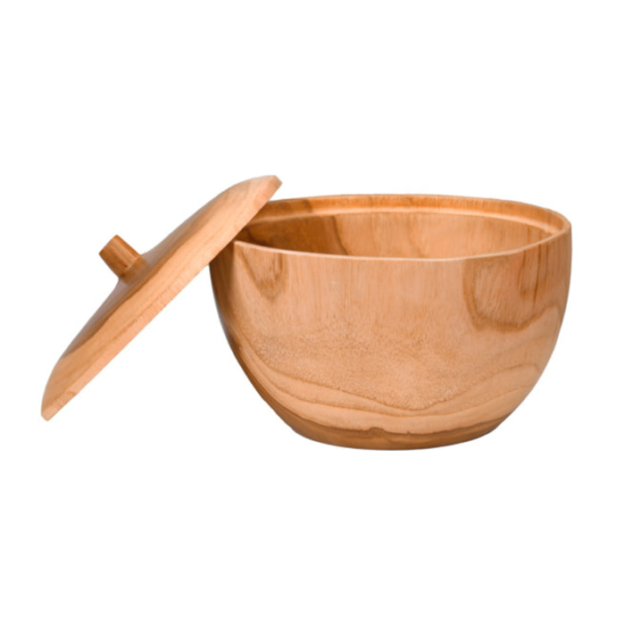 Bol de cuisine 15 cm en bois de teck avec couvercle artisanal - SANTOS