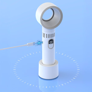 Ventilador sin aspas portátil con 5 niveles de velocidad y pantalla LCD.