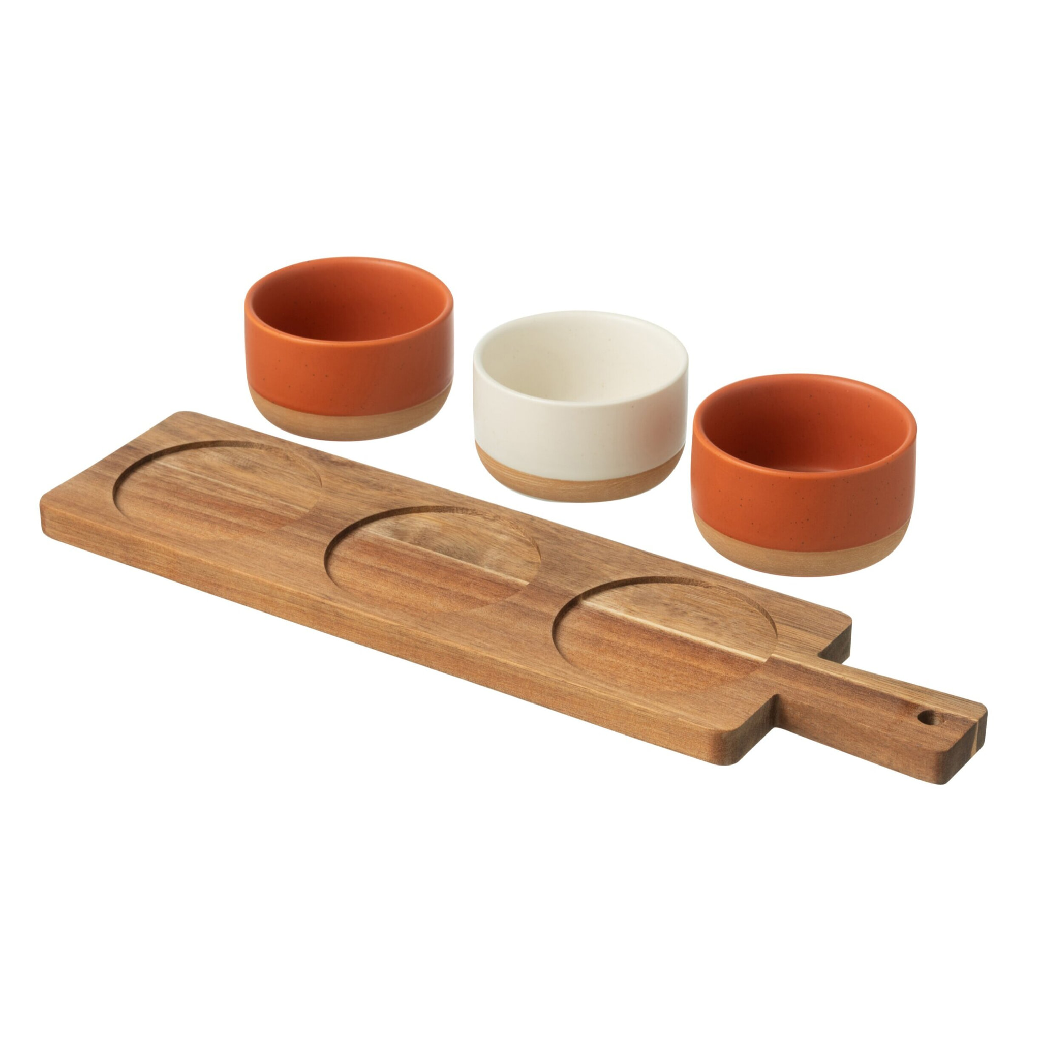 J-Line planche tapas 3 Sets + Plateau Bois - céramique/bois - orange/blanc
