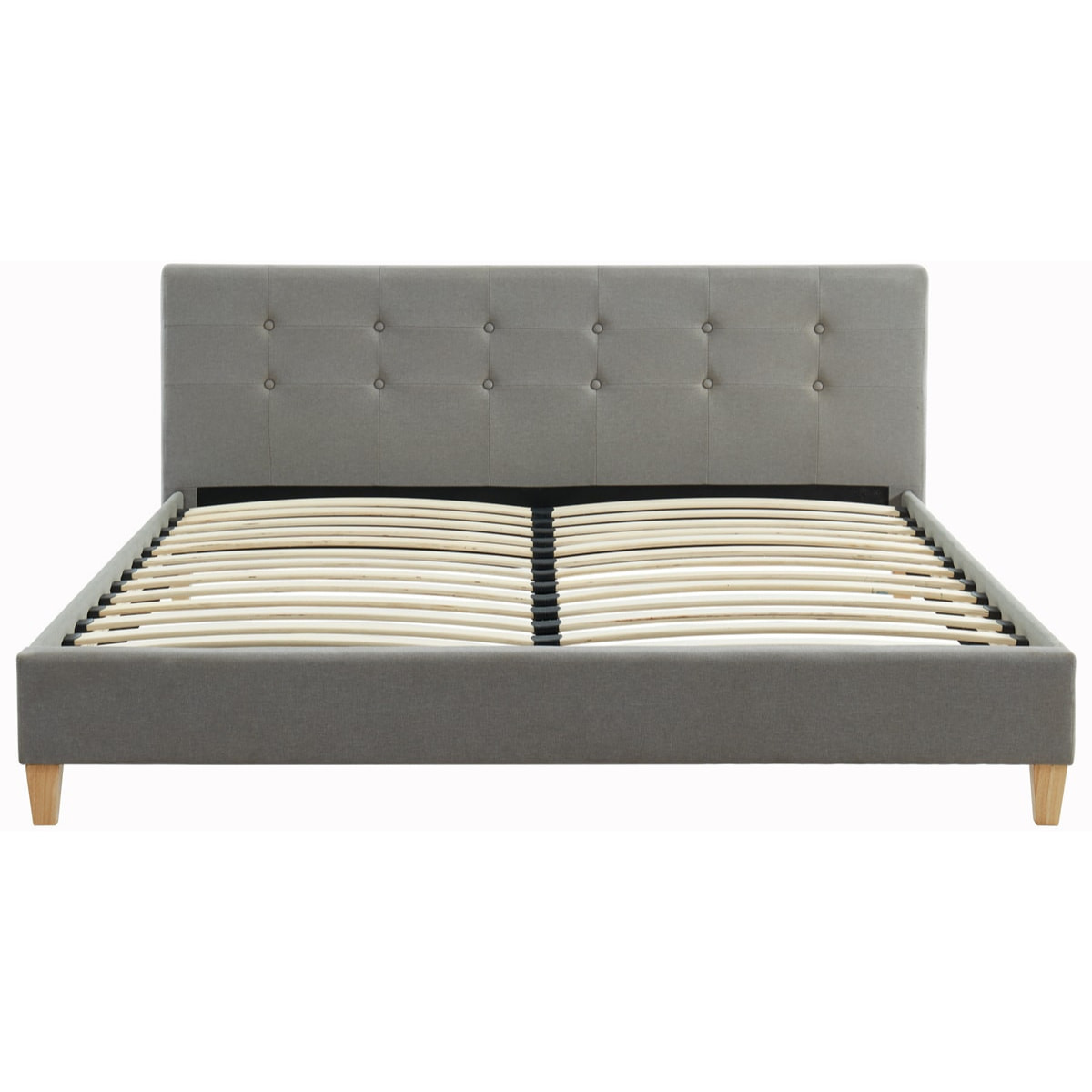 Ensemble lit 140x190cm + matelas Memo HR avec tête de lit capitonnée en tissu gris clair - sommier à lattes - Milo