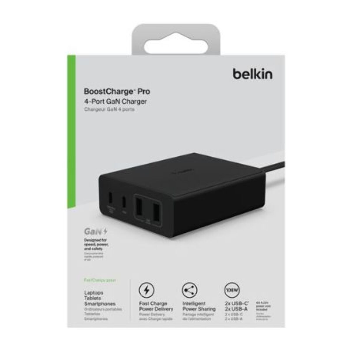 Chargeur secteur BELKIN 4 ports 2 USB-C 2 USB-A 108W Noir