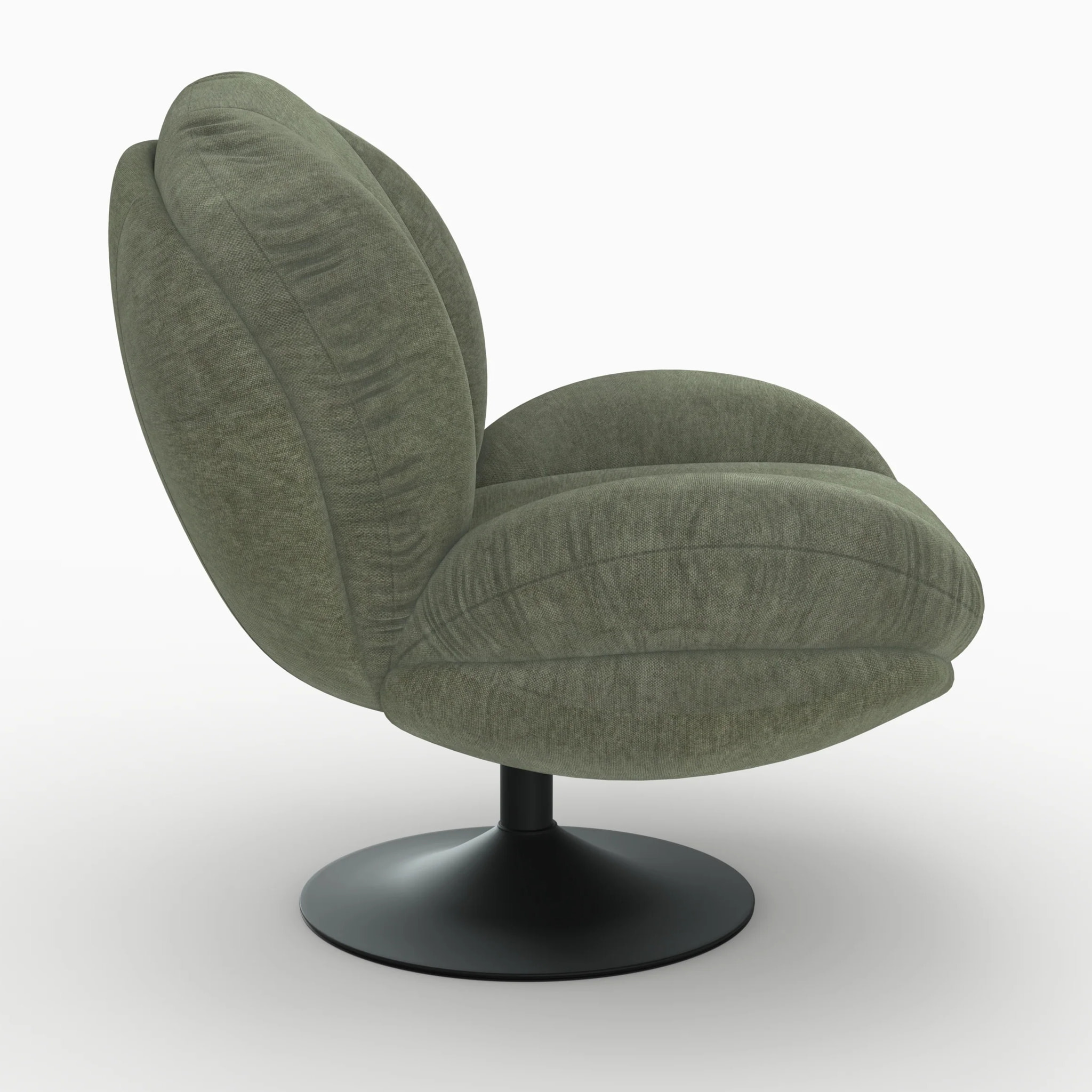 Fauteuil pivotant en tissu effet velours vert kaki - Ricci