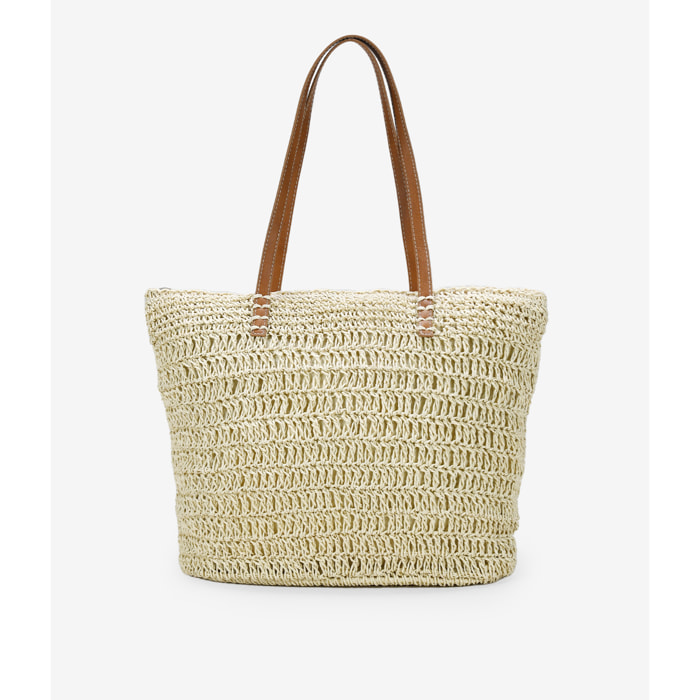 Bolso de playa beige en rafia