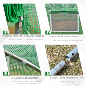 Invernadero de Jardín 800x300x200 cm Tipo TáÂºnel para Cultivo de Plantas Acero PE