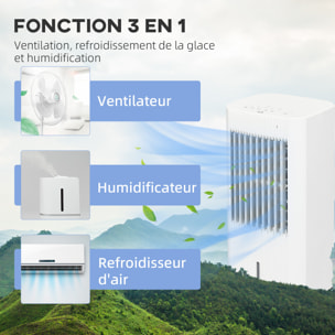 Refroidisseur d'air oscillant ventilateur humidificateur 3 en 1 - timer 15h, 3 modes, 3 vitesses, réservoir 5L, télécommande - blanc