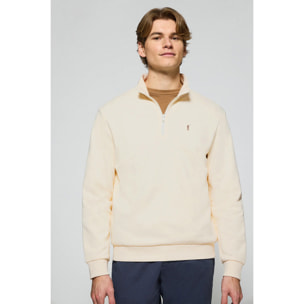 Sudadera de media cremallera color crudo con logo bordado Rigby Go