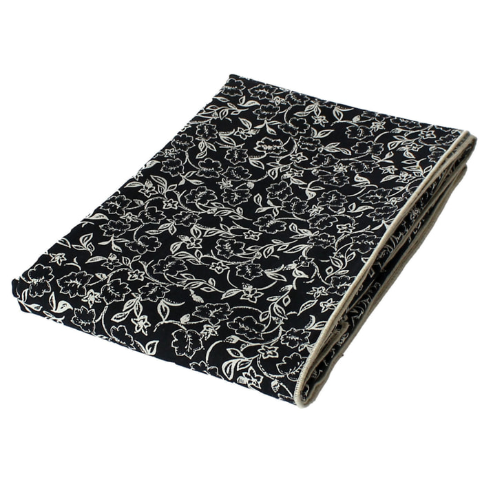 Nappe déperlante en voile de coton imprimée fleurs - Noir