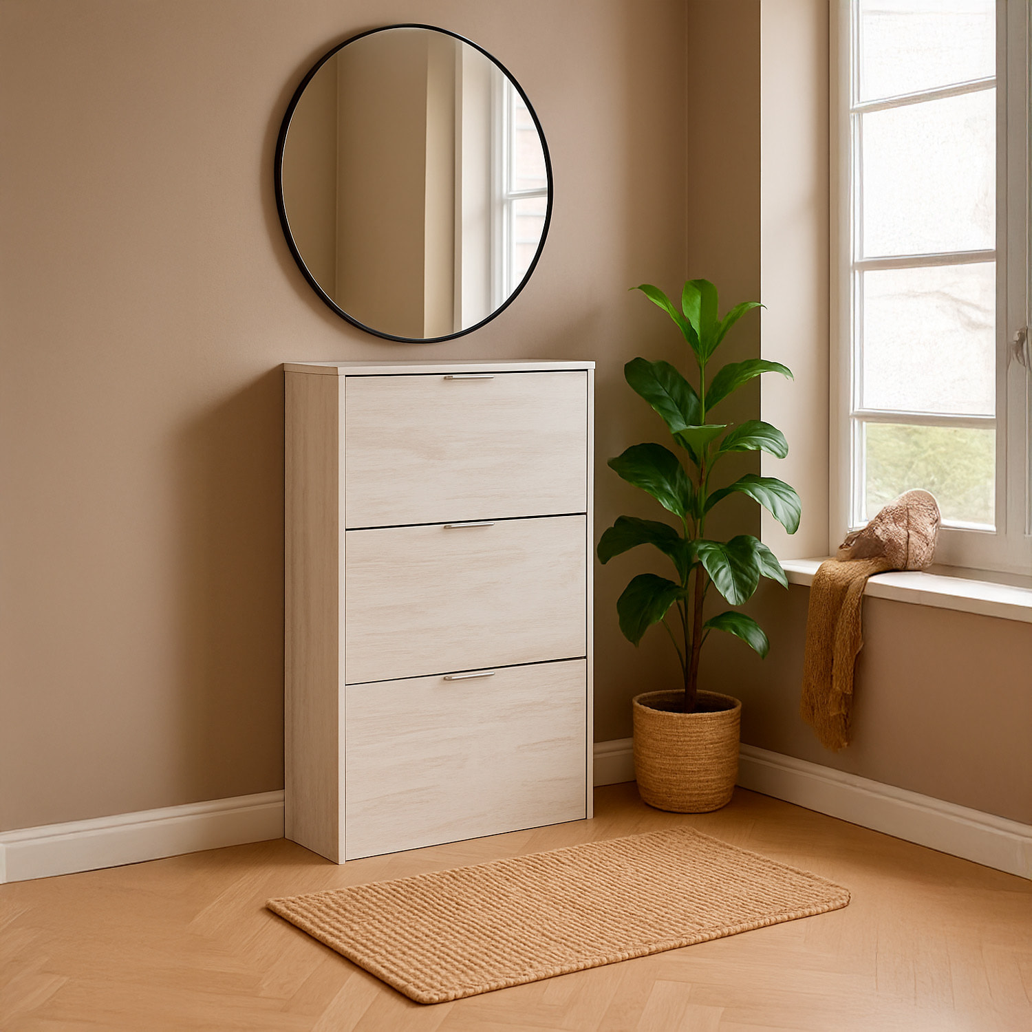 Scarpiera A Ribalta Salvaspazio 3 Ante E 6 Ripiani Mobile Portascarpe Fino A 20 Paia Di Scarpe Ingresso Corridoio 113 x 60 x 22 Cm Rovere Bianco