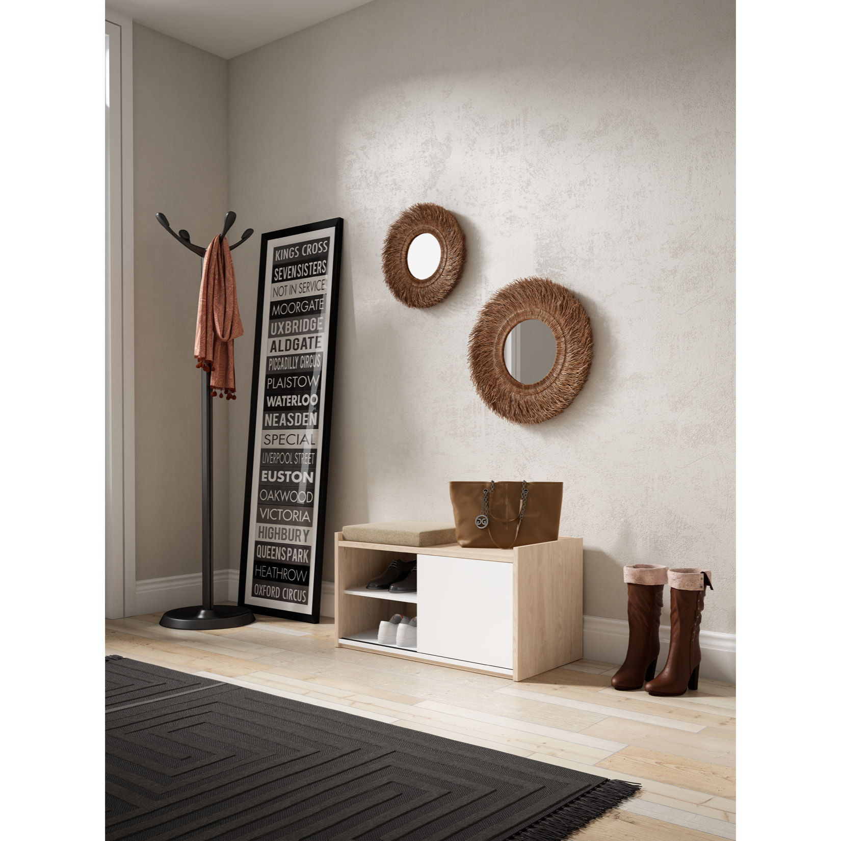 Banco descalzador Benchie melamina roble-blanco 43x80x41 cm