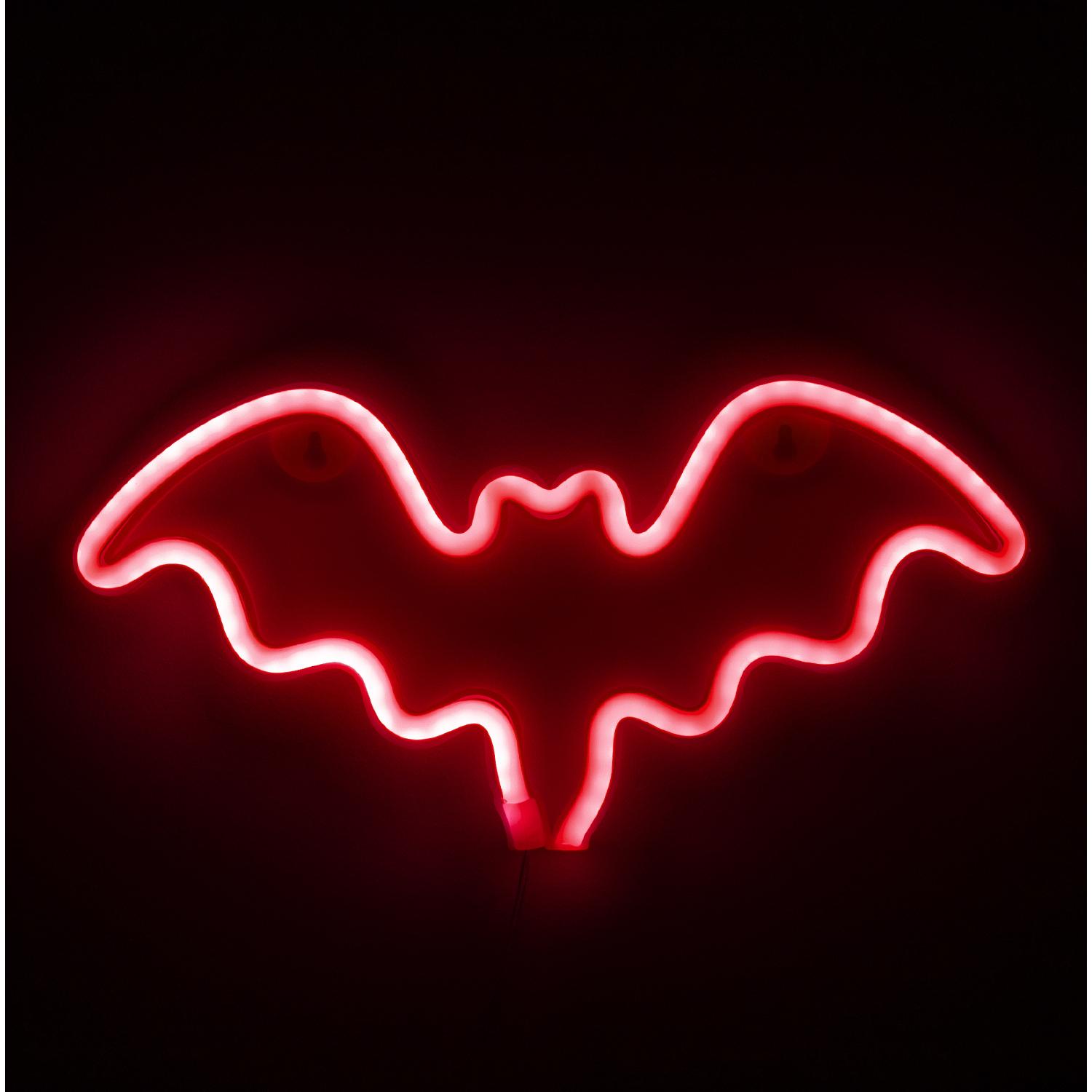 Design pipistrello rosso da appendere al neon.