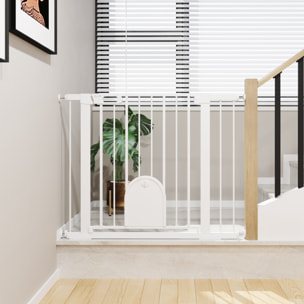 Barrière de sécurité chien H.76 cm - porte verrouillable - fixation par pression 75-103 cm - acier ABS blanc