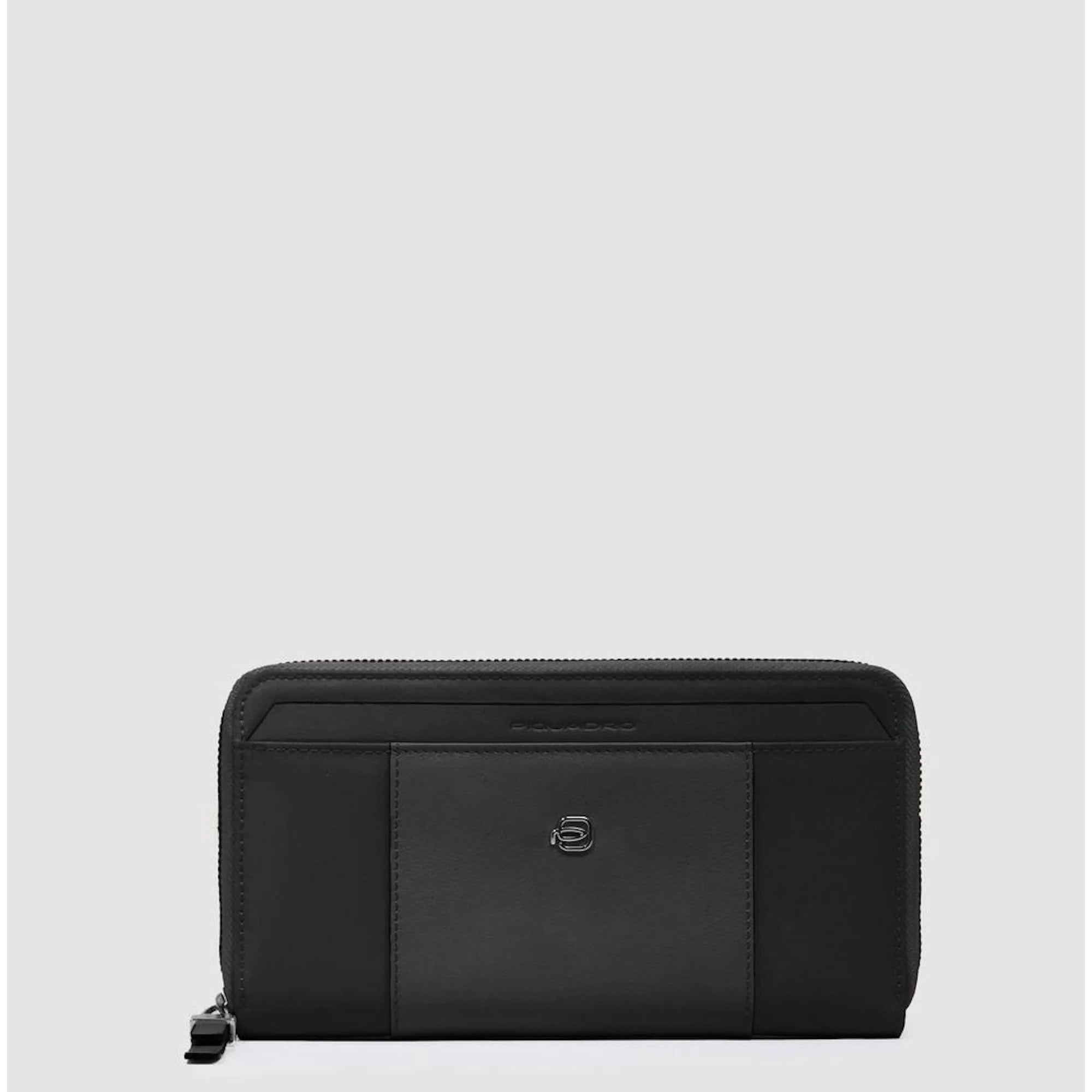 Piquadro Portafogli grande, 4 soffietti con zip, porta monete, porta carte di credito, protezione RFID
