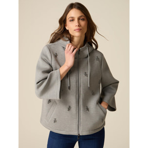 Oltre - Chaqueta en scuba con aplicaciones joya - Gris