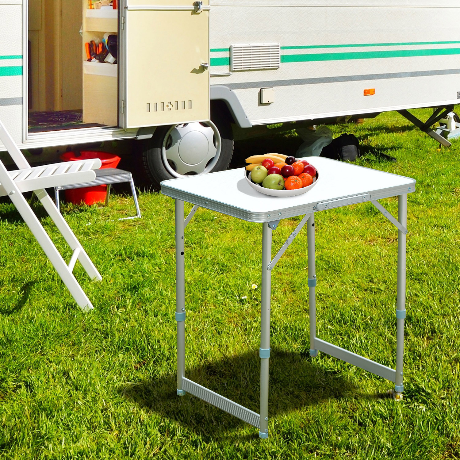 Mesa Plegable como Una Maleta para Playa Camping 60x45x64cm Aluminio Ajustable