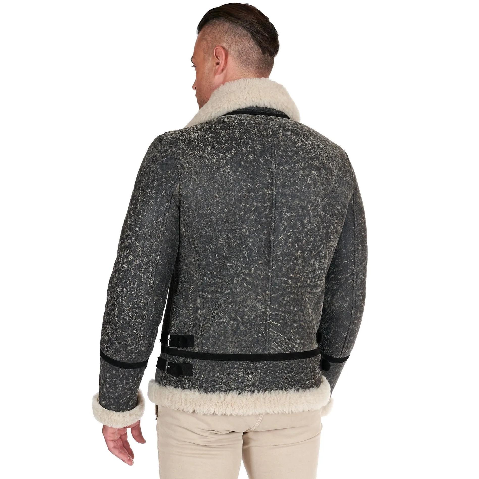 Montone safari Shearling biker uomo collo camicia con fibbia