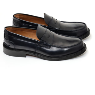 Mocassino con benda in pelle abrasivato con fondo cuoio antiscivolo Blu